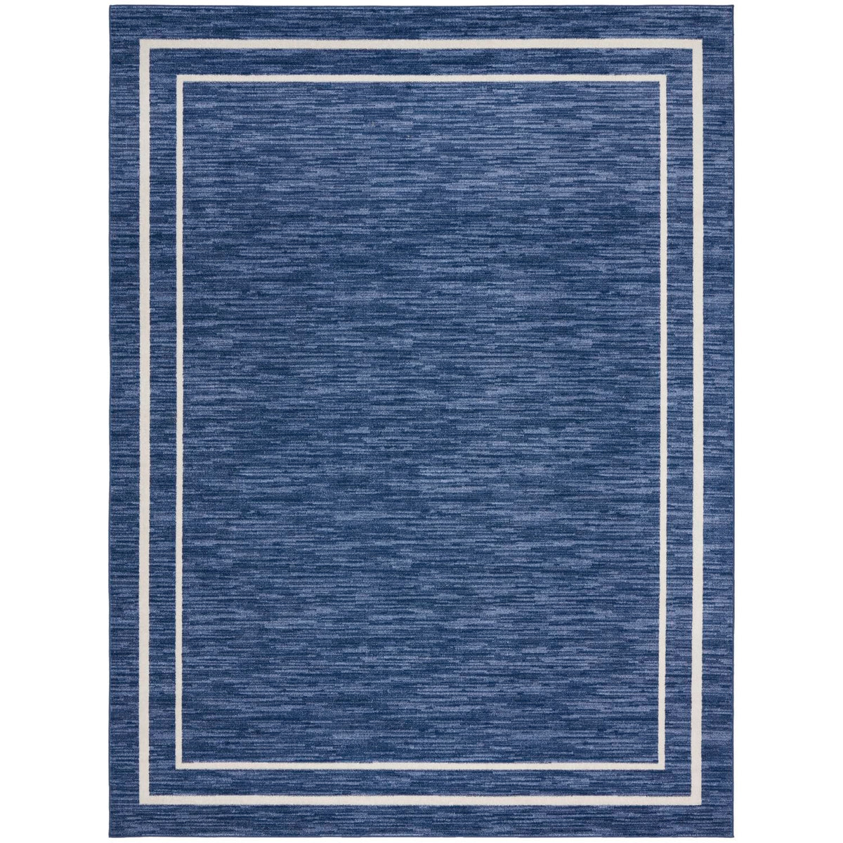 Nourison Essentials Indoor/Outdoor Solid Bordered Navy/Ivory 10' X 14' Area Rug, Easy Cleaning, Non Shedding, Bed Room, Living R