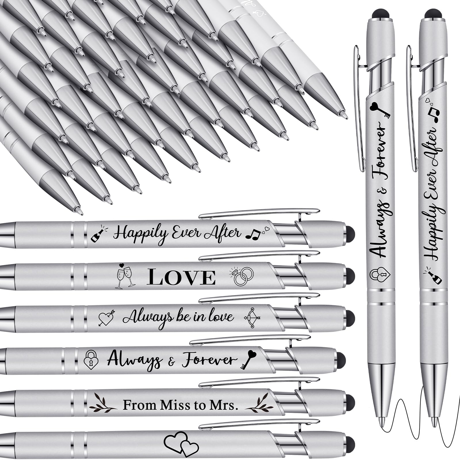 Kisston 36 Pcs Wedding Pens Bulk Bridal Shower Pens Favors Bachelorette Pens 6 Styles Retractable Ballpoint Pens Wedding Favors