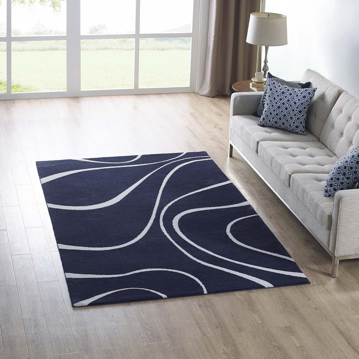 Modway Therese Abstract Swirl 5X8 Area Rug Contemporary Design In Navy And Ivory