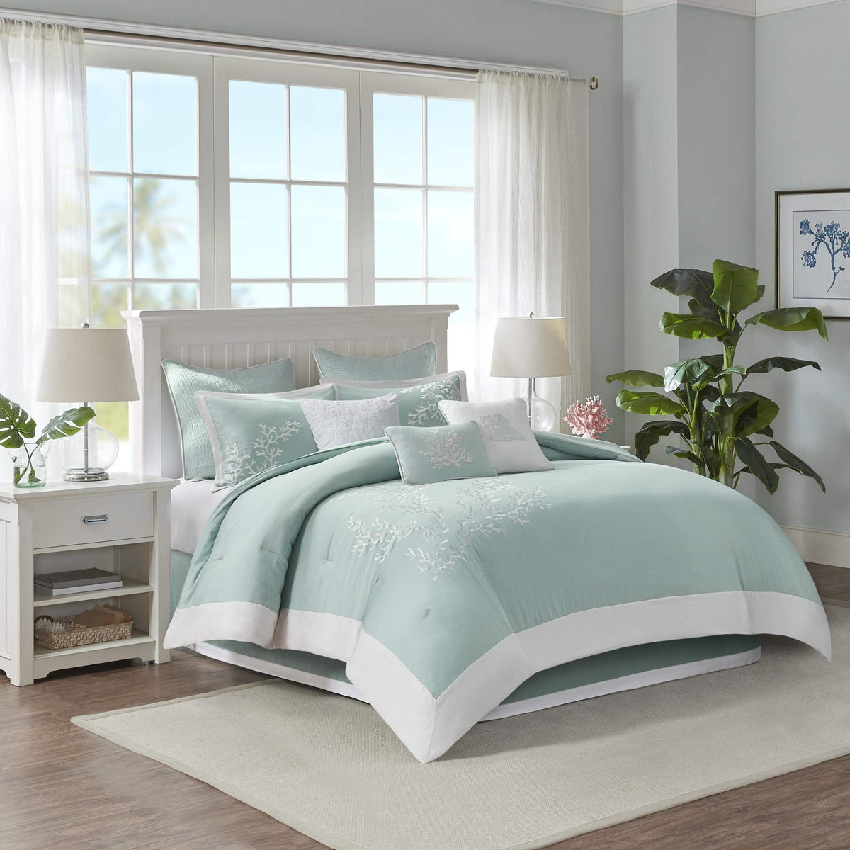 Harbor House Cotton Comforter Set - Coastal Oceanic Sealife Design, All Season Down Alternative Bedding With Matching Shams, Bed