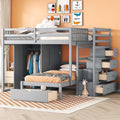 Ball & Cast Full Over Twin Bunk Bed with Safty Guardrail & Storage Stair,Wood Loft Bedframe W/Wardrobe & Drawers,SpaceSaving De