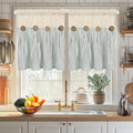 Cotton Linen Farmhouse Kitchen Curtains 36 Inch Boho Rustic Button Tier Curtains Natural/Sage Green Stripe Color Block Curtain R