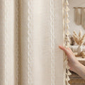 XOGUIBO Boho Light Filtering Curtains 63 Inches Long Beige Linen Blend 2 Panels with Tassels and Cotton Embroidery, Farmhouse Vi