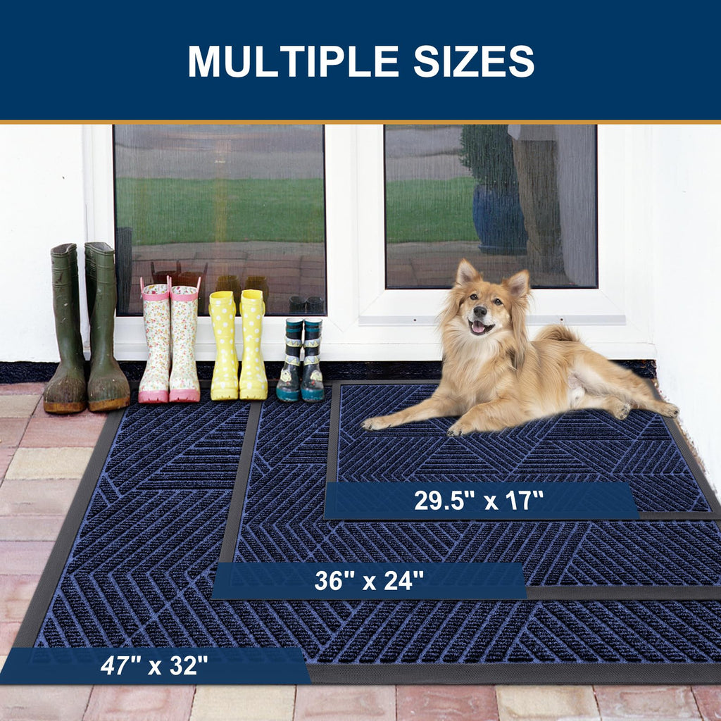Smiry Front Door Mat Outside Entrance, Heavy Duty Sturdy Natural Rubber Doormat, Trap Dirt And Moisture, Easy Clean Low Profile Welcome Floor Mats For Indoor Outdoor Entry, 29.5X17 Inch, Navy Blue