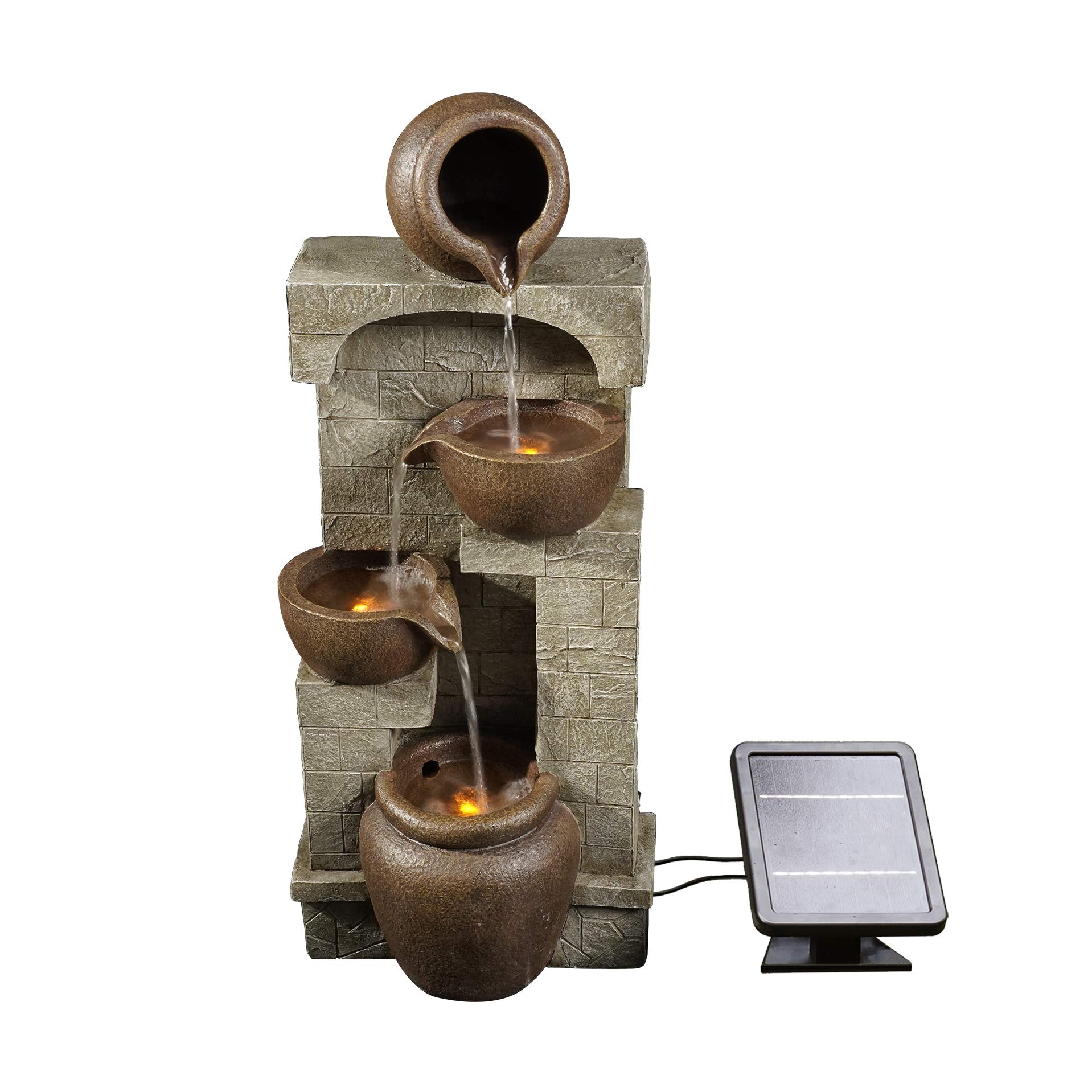 Teamson Home 28 In. Cascading Bowls And Stacked Stones Led Outdoor Water Fountain For Outdoor Living Spaces To Create A Calming