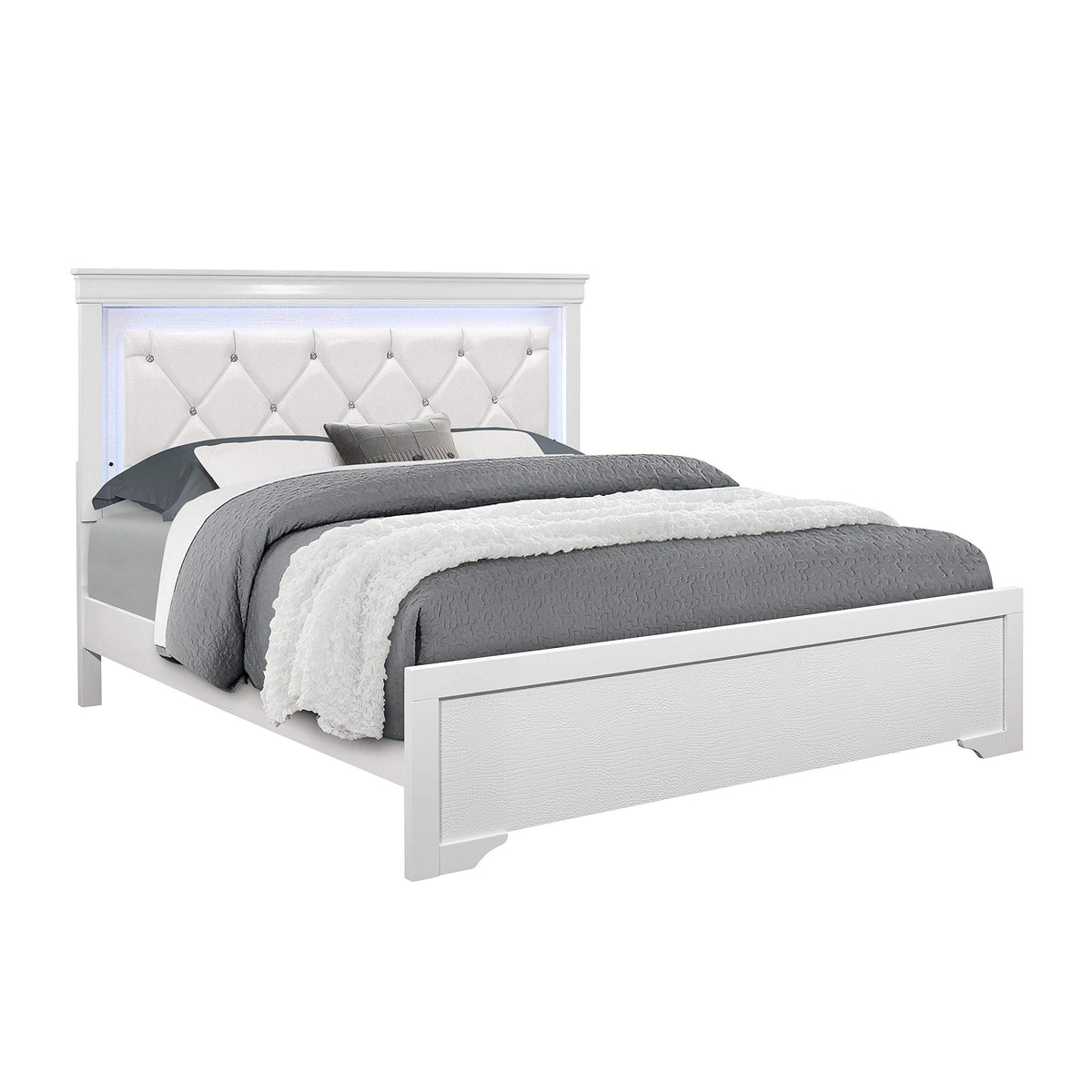 Global Furniture USA Pompei Metallic White Queen Bed w/LED Light