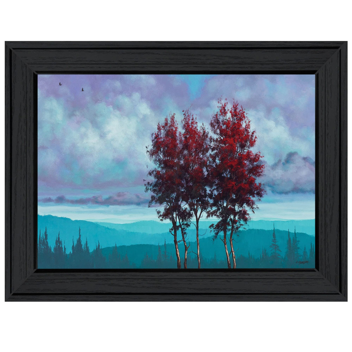 Two Red Trees 2 Black Framed Print Wall Art