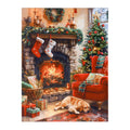 SOFFEE DESIGN 12x16 Christmas LED Canvas Print Wall Decor, Golden Retriever Fireplace Stockings, 4 LEDs Fiber Optic Lights, Pet 
