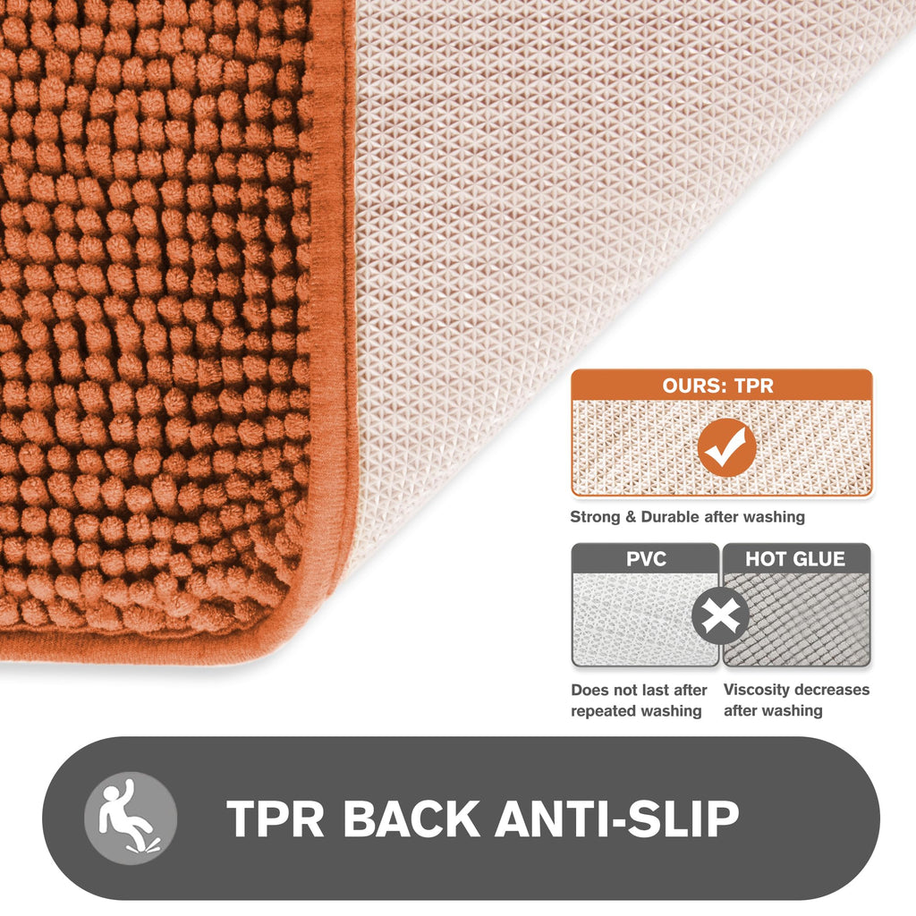 Pureswan Burnt Orange Bathroom Rugs - Absorbent And Washable Bath Mat, Non-Slip, Thick Soft Chenille Bath Rugs For Bathroom Floo