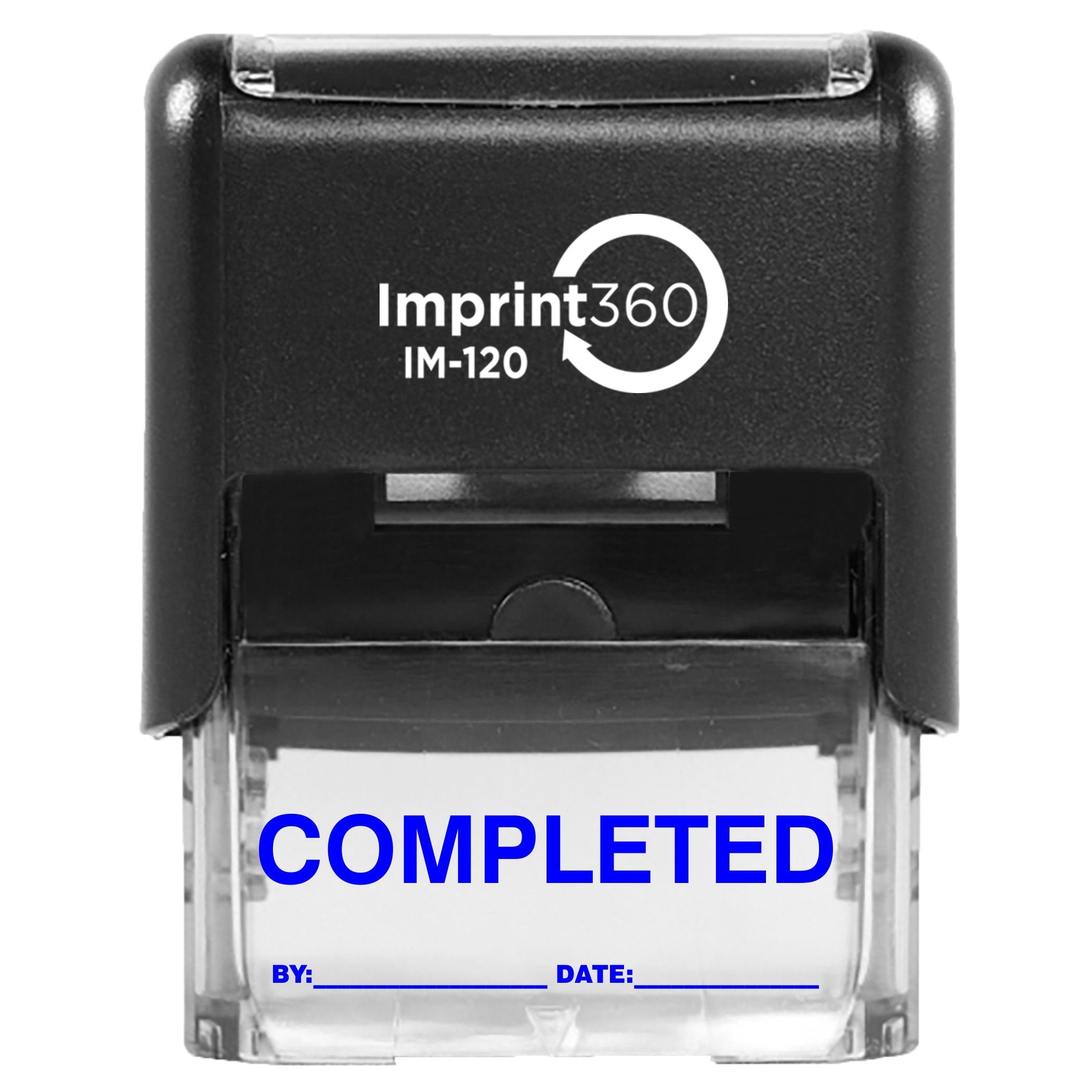 Supply360 As-Imp1108B - Completed Stamp With By: & Date:, Blue Ink, Heavy Duty Commerical Self-Inking Rubber Stamp, 9/16 ' X 1-