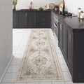 PureCozy Runner Rug 2x8 Vintage Hallway Area Rug Indoor Bedroom Rug Taupe Medallion Washable Living Room Carpet Retro Accent Thr