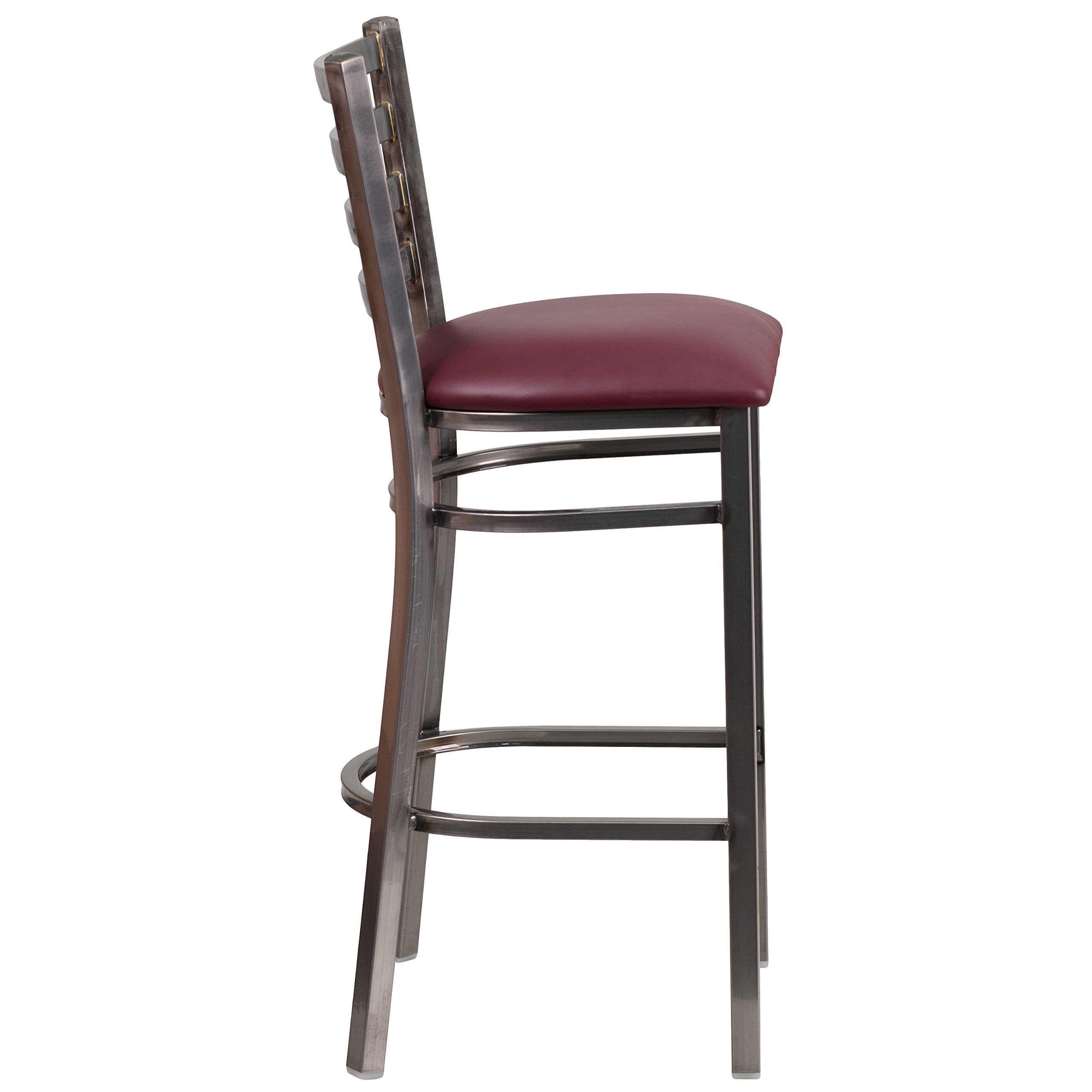 Flash Furniture Hercules Series Clear Coated Ladder Back Metal Restaurant Barstool - Burgundy Vinyl Seat
