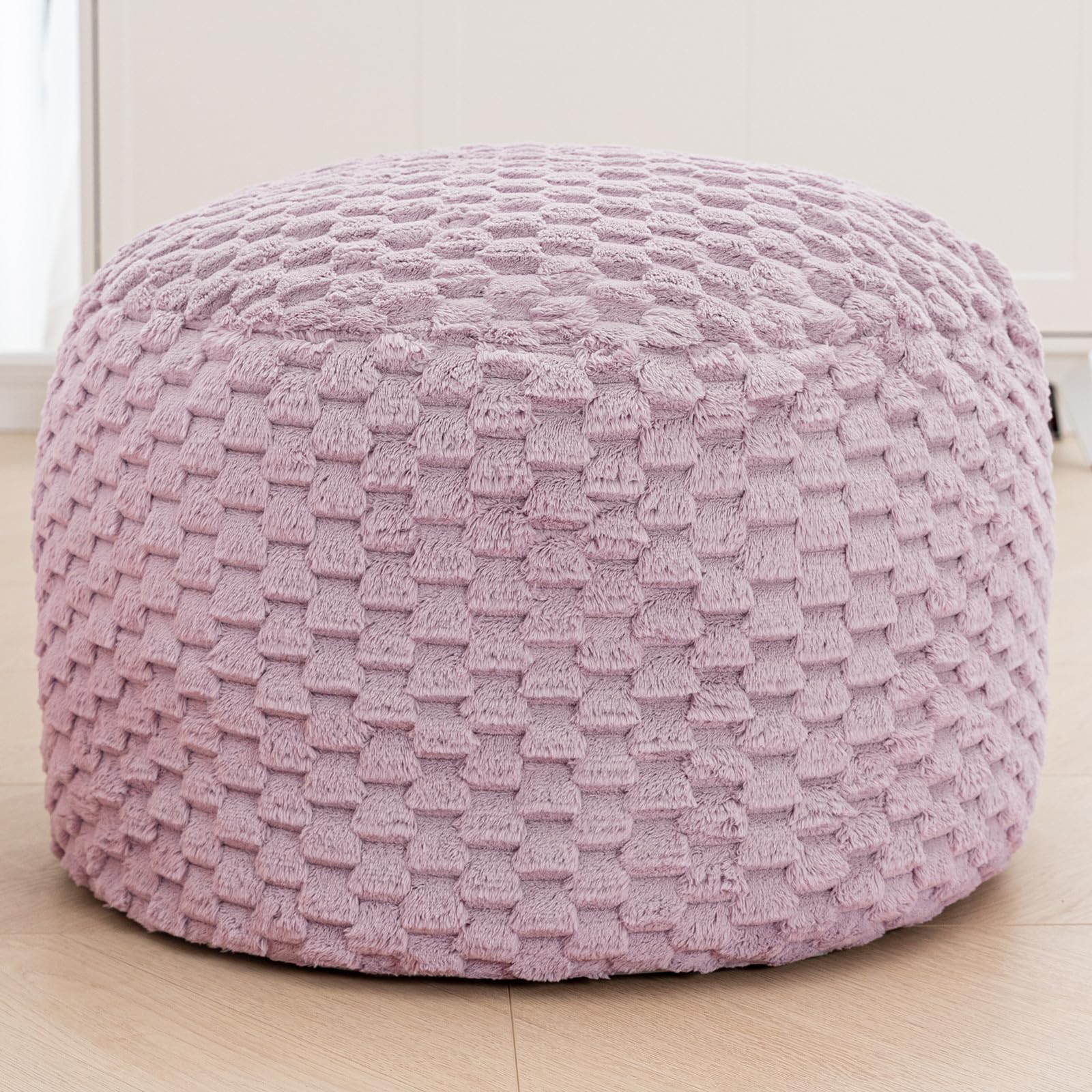 Asuprui Pouf Ottoman Unstuffed,Floor Pouf,Ottoman Foot Rest,20X20X12 Inches Round Poof Seat, Floor Bean Bag Chair,Foldable Floor Chair Storage For Living Room, Bedroom (Purple Pouf Cover)