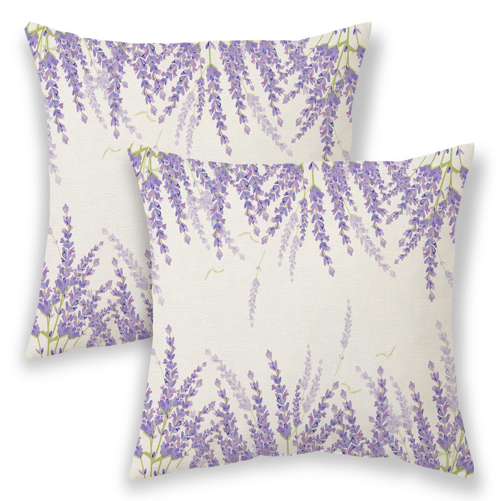 Betginy Spring Pillow Covers 20X20 Inch 2 Pcs, Purple Lavender Decorative Throw Pillows,Vintage Plant Flower Floral Summer Seaso