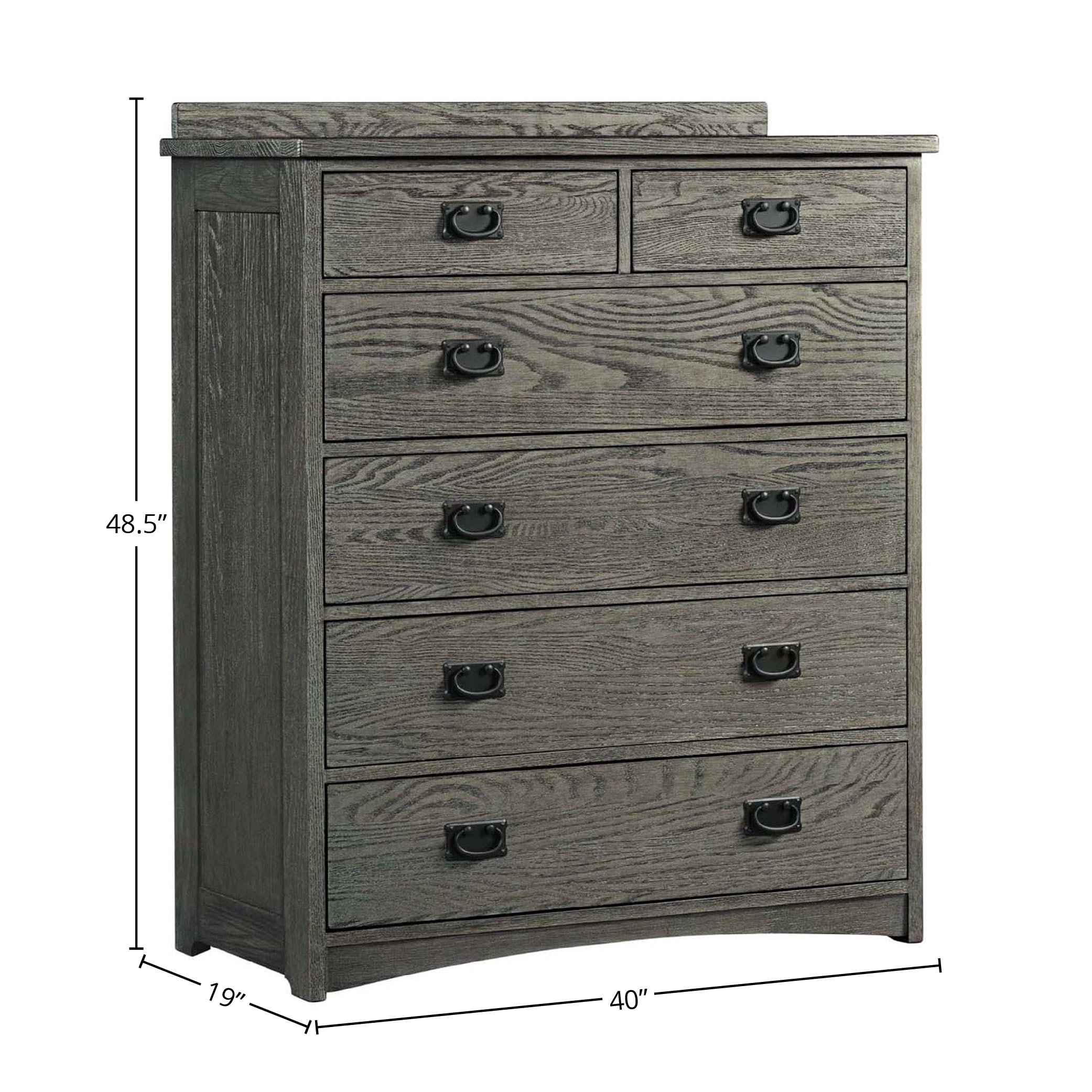 Intercon Oak Park 6 Drawer Chest Dresser, Dark Gray