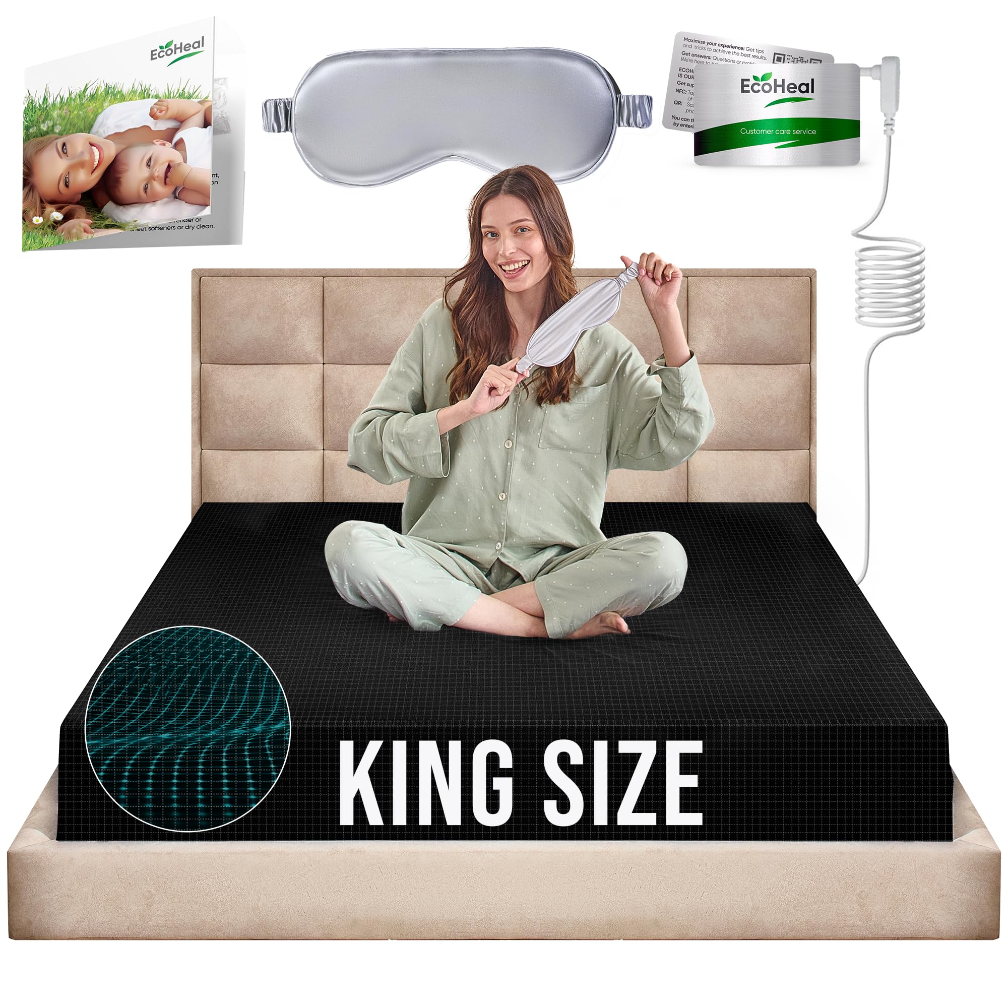 Earth Grounding Fitted Sheet King Size With 12% Silver Fiber & 4% Silk & 84% Organic Cotton - Black - Soft Earth Grounding Well