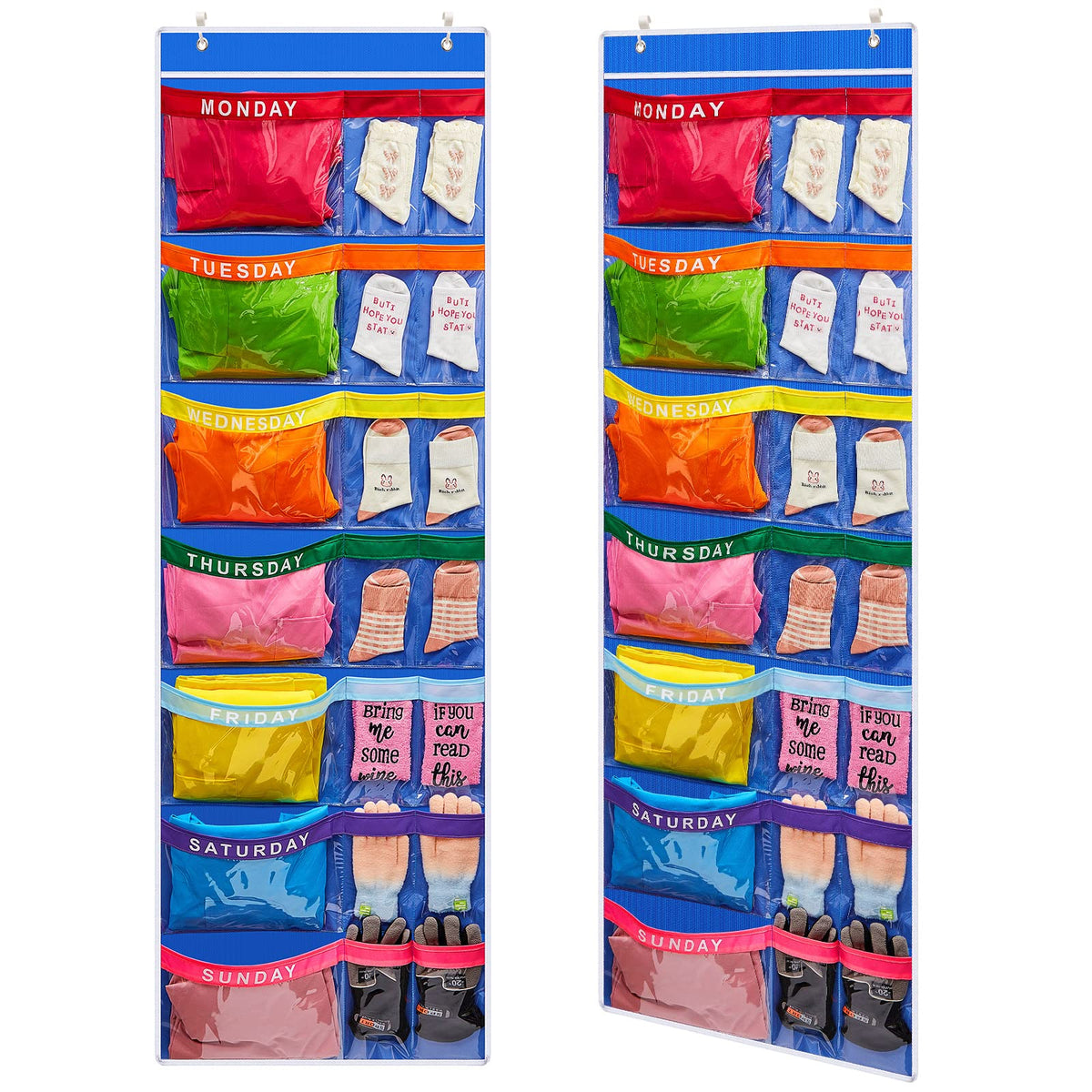 Oudain 2 Pcs Weekly Kids Clothes Organizer Large 21 Pockets 7shelf, Blue
