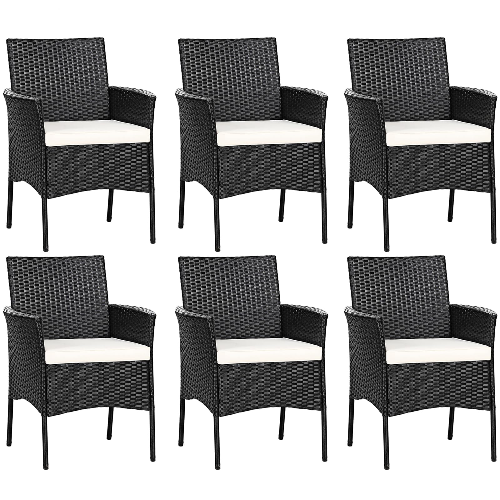 Relax4Life Wicker Patio Chairs Set Of 6, Indoor Outdoor Pe Rattan Armchairs W/Cane Back, Seat Cushions For Bistro Porch Poolside