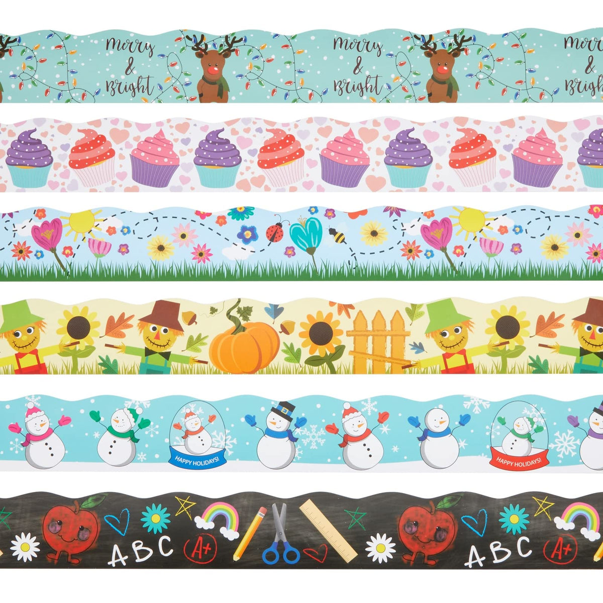 Bright Creations 6-Rolls 234 Feet Of Holiday Scalloped Bulletin Board Borders For Classroom Decor, Whiteboard, Chalkboard, Schoo