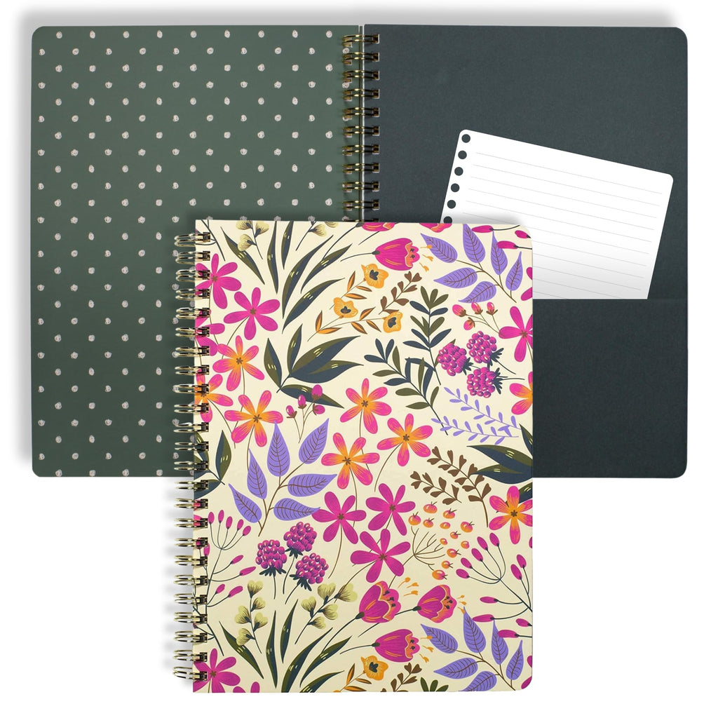 Steel Mill & Co Cute Pink/Purple Floral Mini Spiral Notebook, 8.25' X 6.25' Journal With Durable Hardcover And 160 Lined Pages