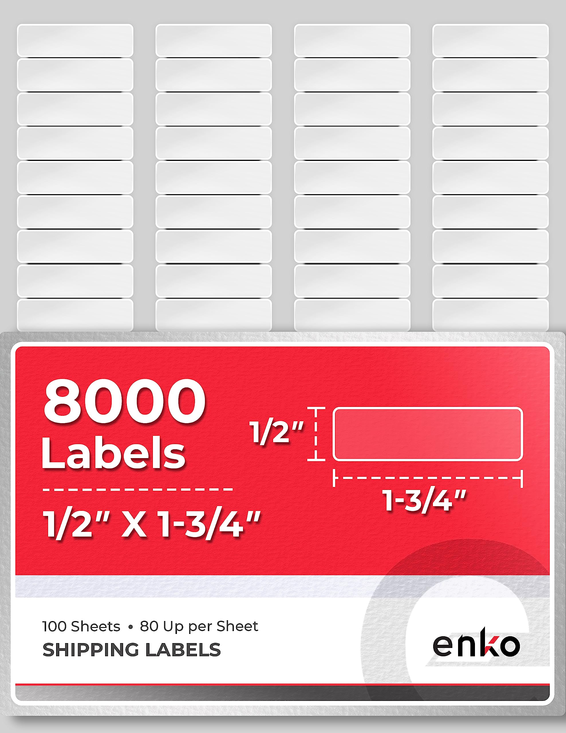 Enko 8000 Labels, 1/2' X 1-3/4' - White - Address, Mailing, Shipping & Barcode Blank Labels For Laser And Inkjet Printers