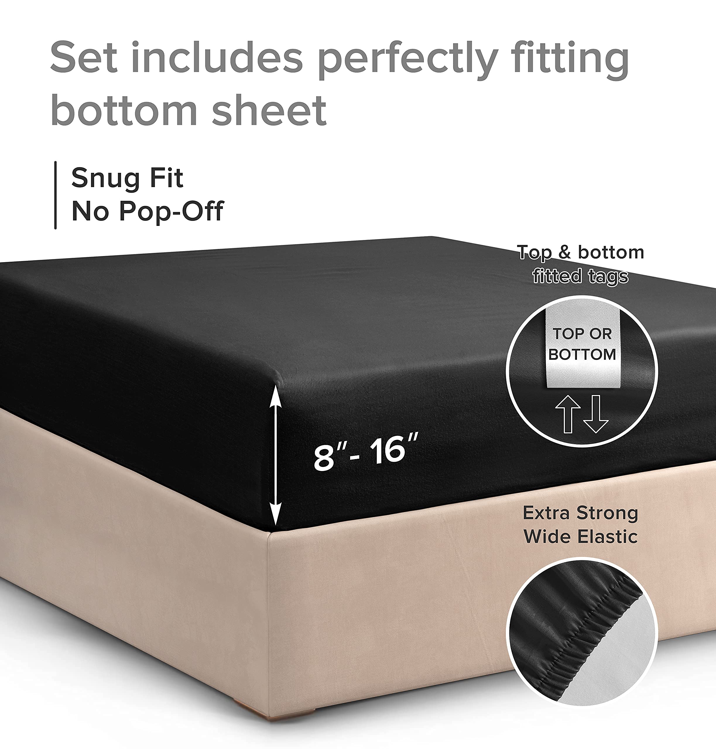 King Fitted Bed Sheet - Hotel Luxury & Cooling Single Fitted Sheet Only - Easily Fits Mattress Up To 16 Inches Perfectly - Soft, Wrinkle Free, Breathable & Comfy Black Single Fitted Bed Sheet