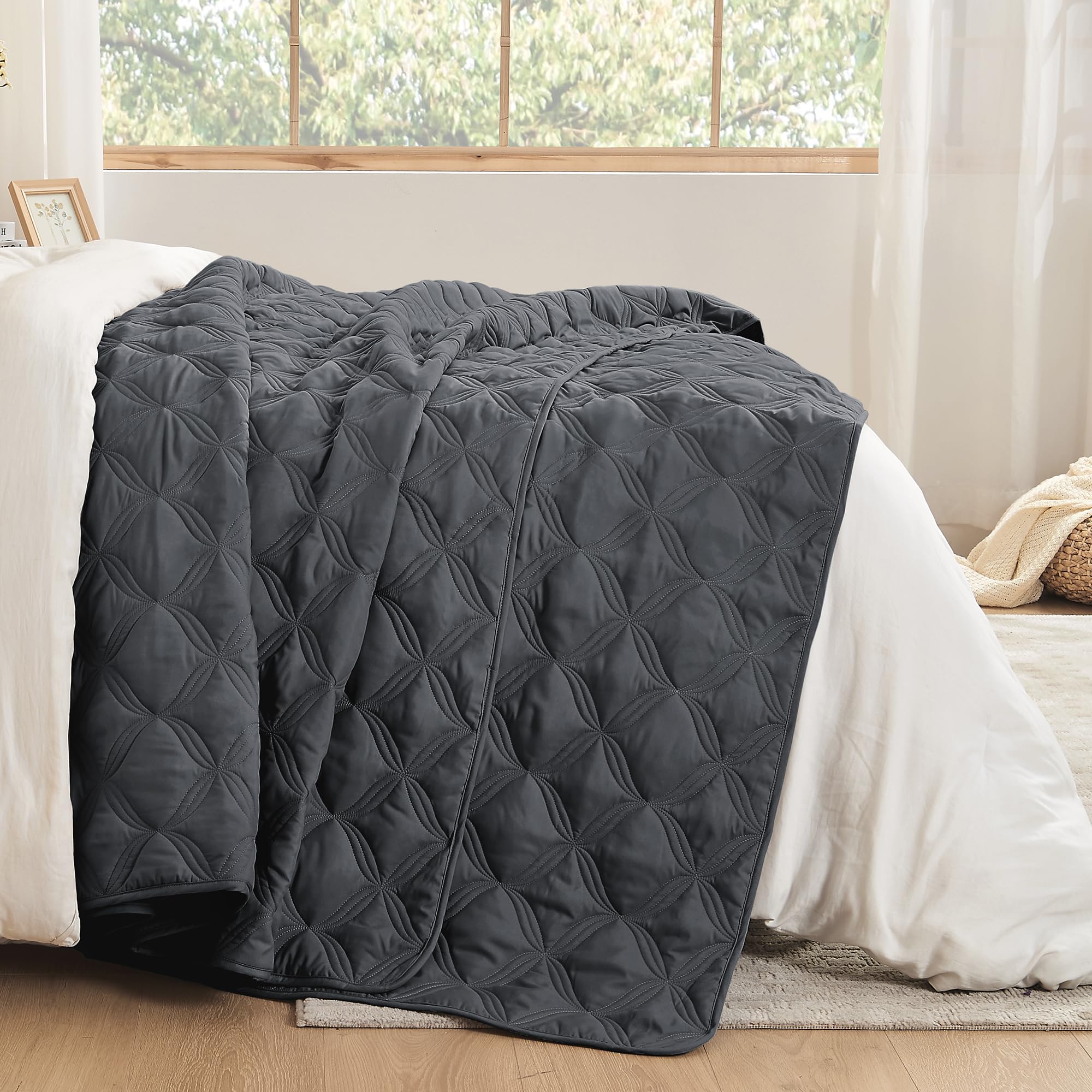 Litanika Oversized King Quilt Set Bedspread 120X120-3 Piece Grey Lightweight Comforter Coverlets Bedding Cover Bed Decor All Sea