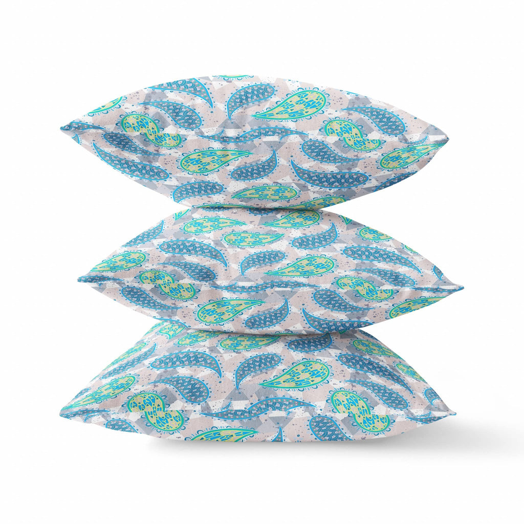HomeRoots Cream Magenta Red 16â€ Green Indigo Boho Paisley Zippered Suede Throw Pillow