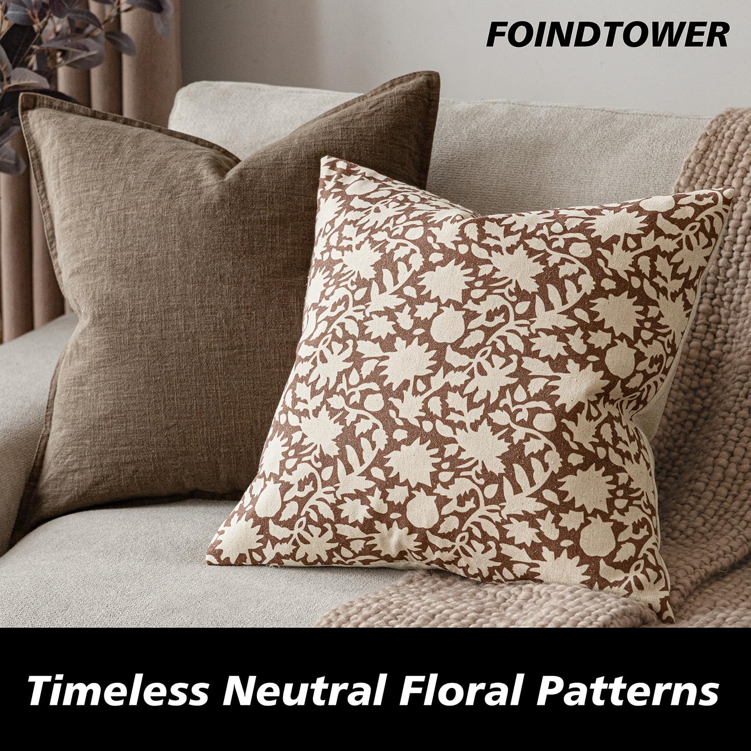 Foindtower Set Of 2 Decorative Neutral Floral Throw Pillow Covers Accent Farmhouse Cushion Covers Boho Pillowcase For Couch Sofa