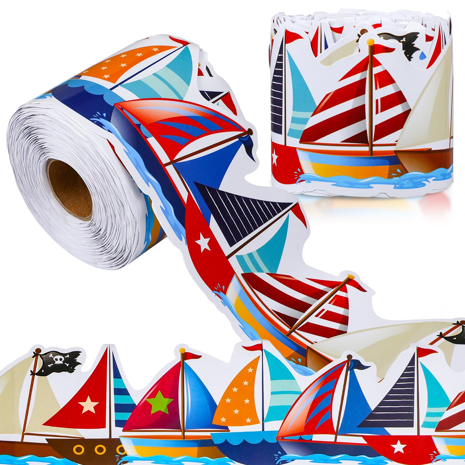 Spiareal 68.9 Feet Sailboats Border Bulletin Board Border Flower Beach Sun Eucalyptus Paw Flag Hat Balloon Sailboat For Classroo