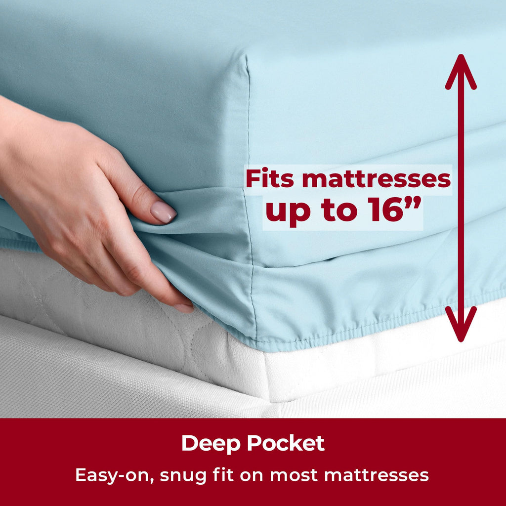 Mellanni Twin Xl Sheet Set - 4-Piece Iconic Collection Bedding, (Including 2 Pillowcases), 16-Inch Deep Pocket, Easy Care, Extra Soft, Cooling Sheets, Brushed Microfiber - Aqua
