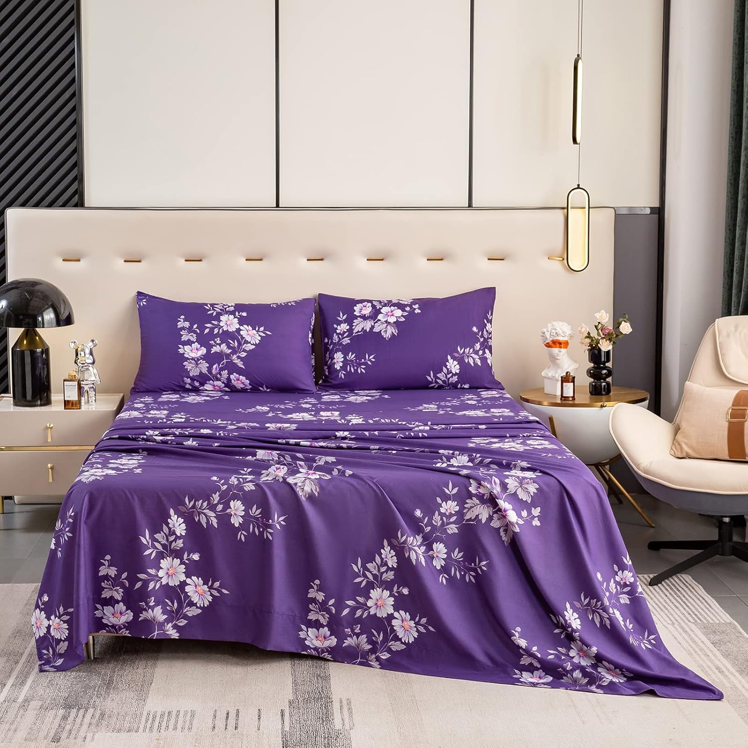 Bedlifes King Size Deep Pocket Sheet Sets-Fits Mattresses Up To 18-24' Thick 22'-4 Pc Microfiber Extra Deep Pocket Sheets-1800