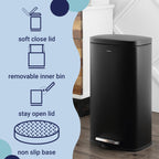 Happimess Hpm1011B Curtis 8-Gallon Step-Open Trash Can With Soft-Close Lid, Modern, Minimalistic, Fingerprint Proof For Home, Ki