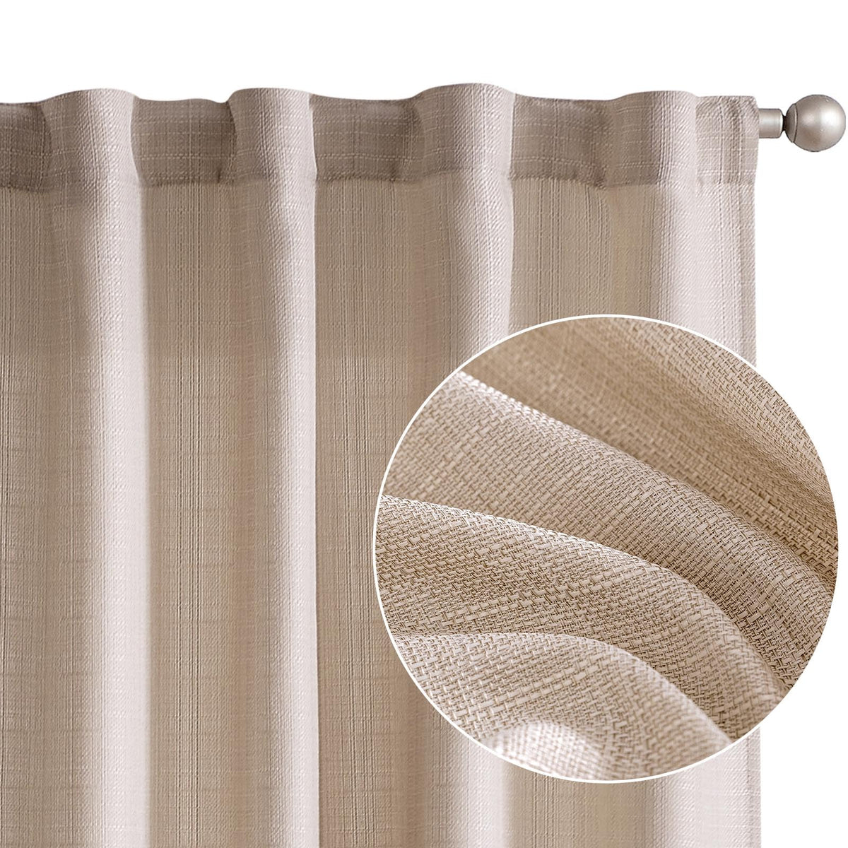 jinchan Curtains for Living Room Linen Textured Curtains 63 Inches Long Farmhouse Country Curtains Casual Weave Back Tab Drapes 