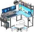 Aheaplus Small L Shaped Gaming Desk with LED Lights & Power Outlets, Reversible L-Shaped Computer Desk with Monitor Stand & Stor