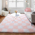 KICMOR 5x8 Area Rugs for Living Room, Light Pink and White Fluffy Shag Large Fuzzy Plush Soft Bedroom Carpets, Indoor Floor Shag