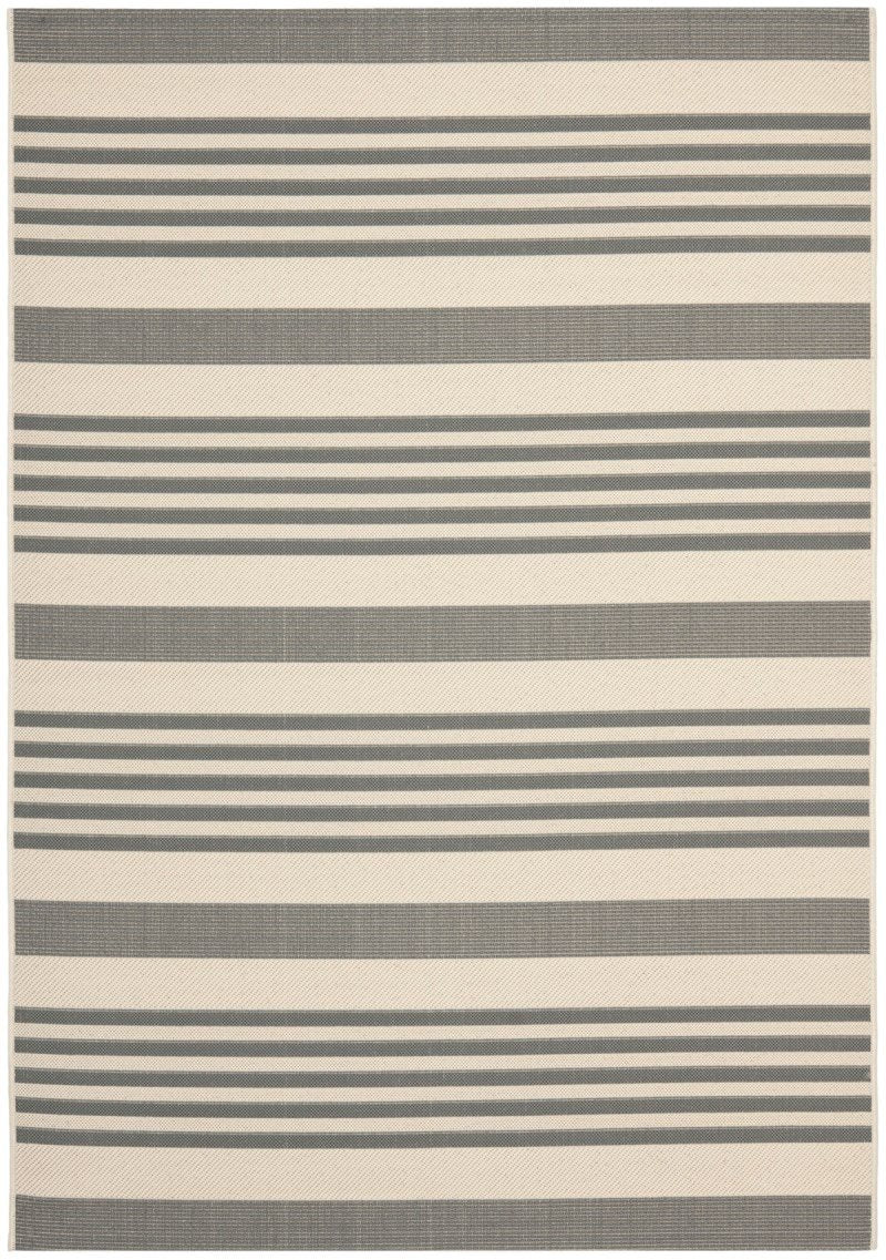 SAFAVIEH Courtyard Collection Area Rug - 8 x 11, Grey & Bone, Stripe Design, Non-Shedding & Easy Care, Indoor/Outdoor & Washab