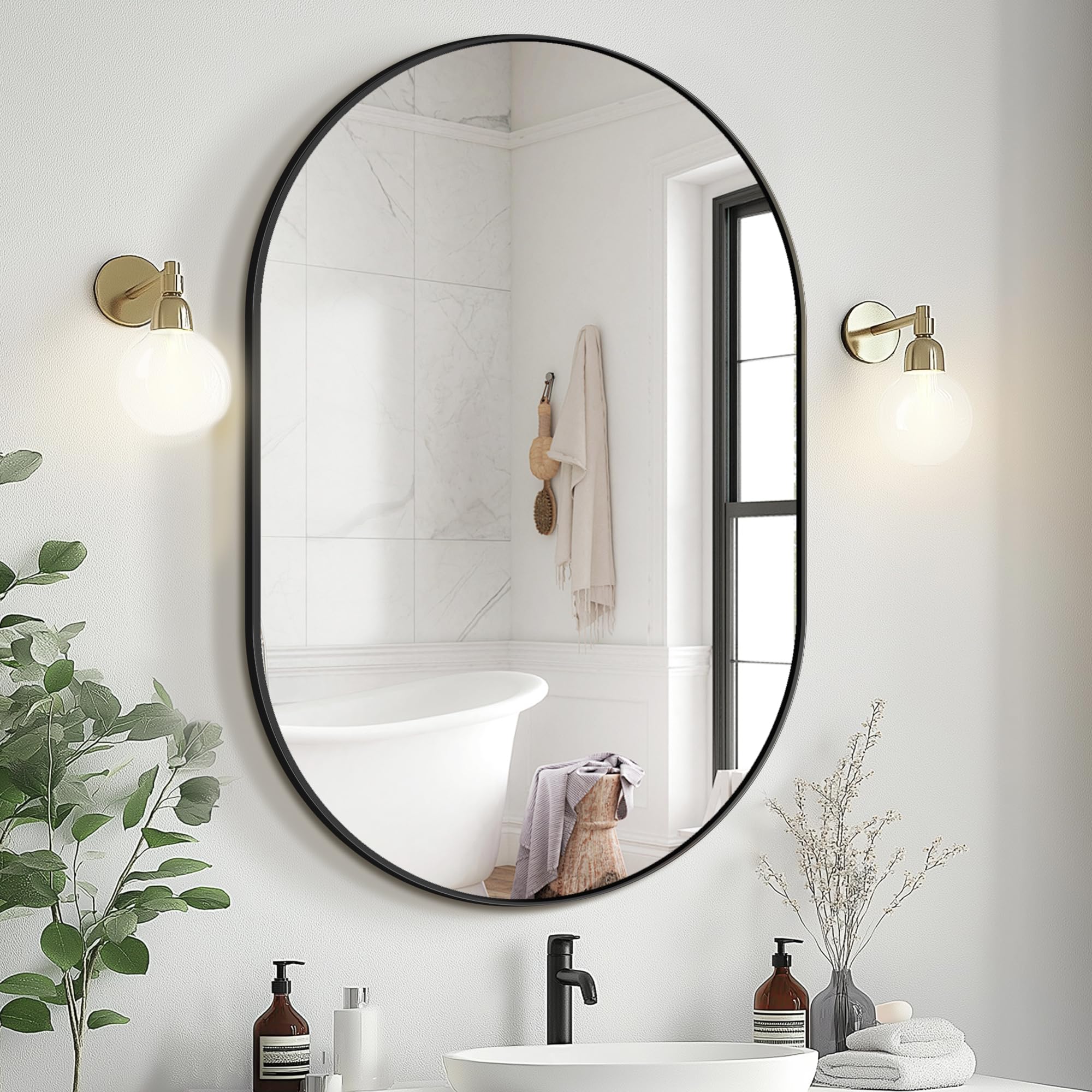Bathroom Mirror for Wall,36x24,Black Oval Mirror for Bedroom Entryway Bathroom, Metal Framed Vanity Mirror(36x24,Black)