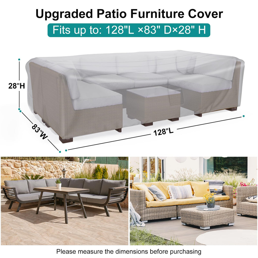 Brosyda Patio Furniture Set Cover Waterproof, Heavy Duty 600D Funiture Covers For Outdoor Sectional Sofa Set Wicker Rattan Table Chair Rectangular,128' L×83' W×28' H,Grey