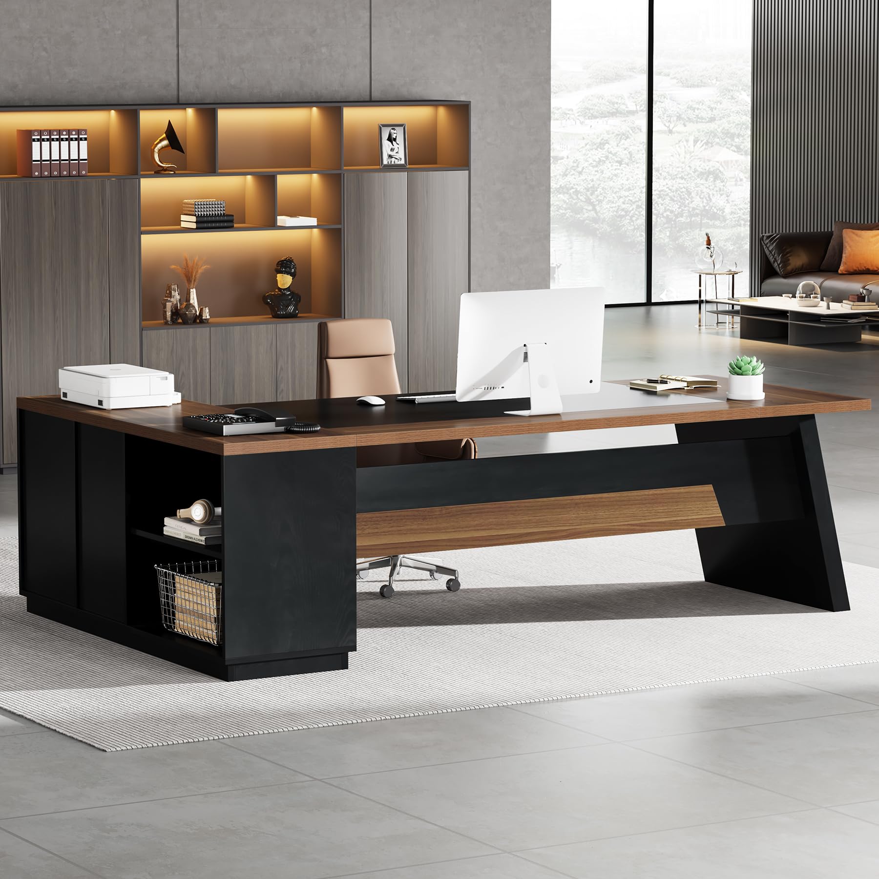 Tribesigns L-Shaped Executive Desk, 78-Inch Modern Office Desk with Drawers and Lateral File Cabinet, Large Computer Desk with S