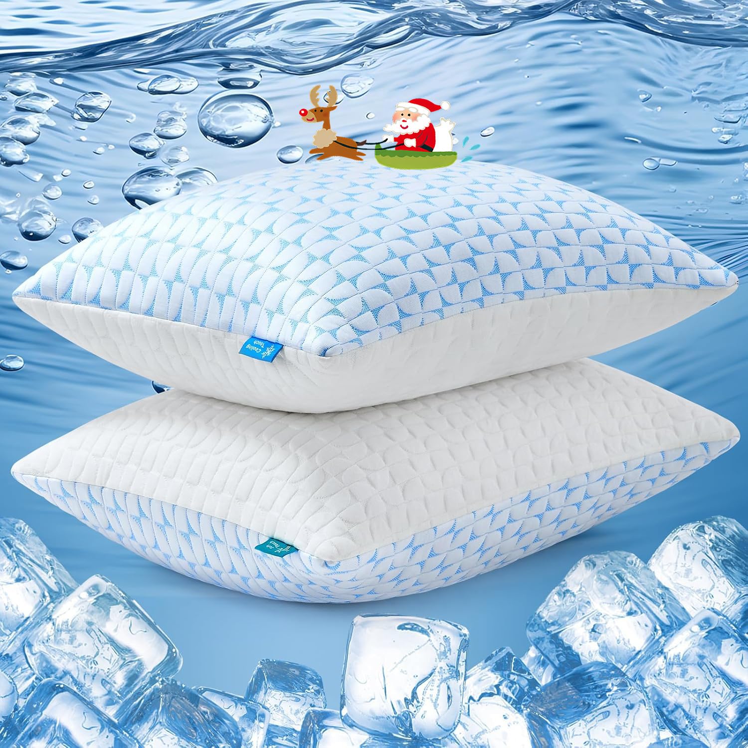 Firm Pillow Shredded Memory Foam Pillows Standard Size Set Of 2, Cooling Pillow For Side Sleeper, Supportive Fluffy Bed Pillows