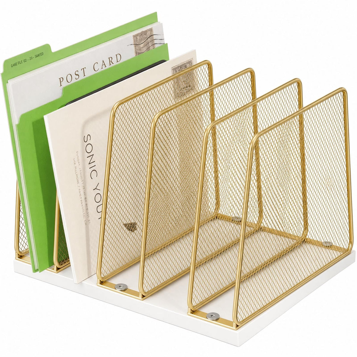 Becomrock 5Section Vertical File Organizer for Desk, Gold