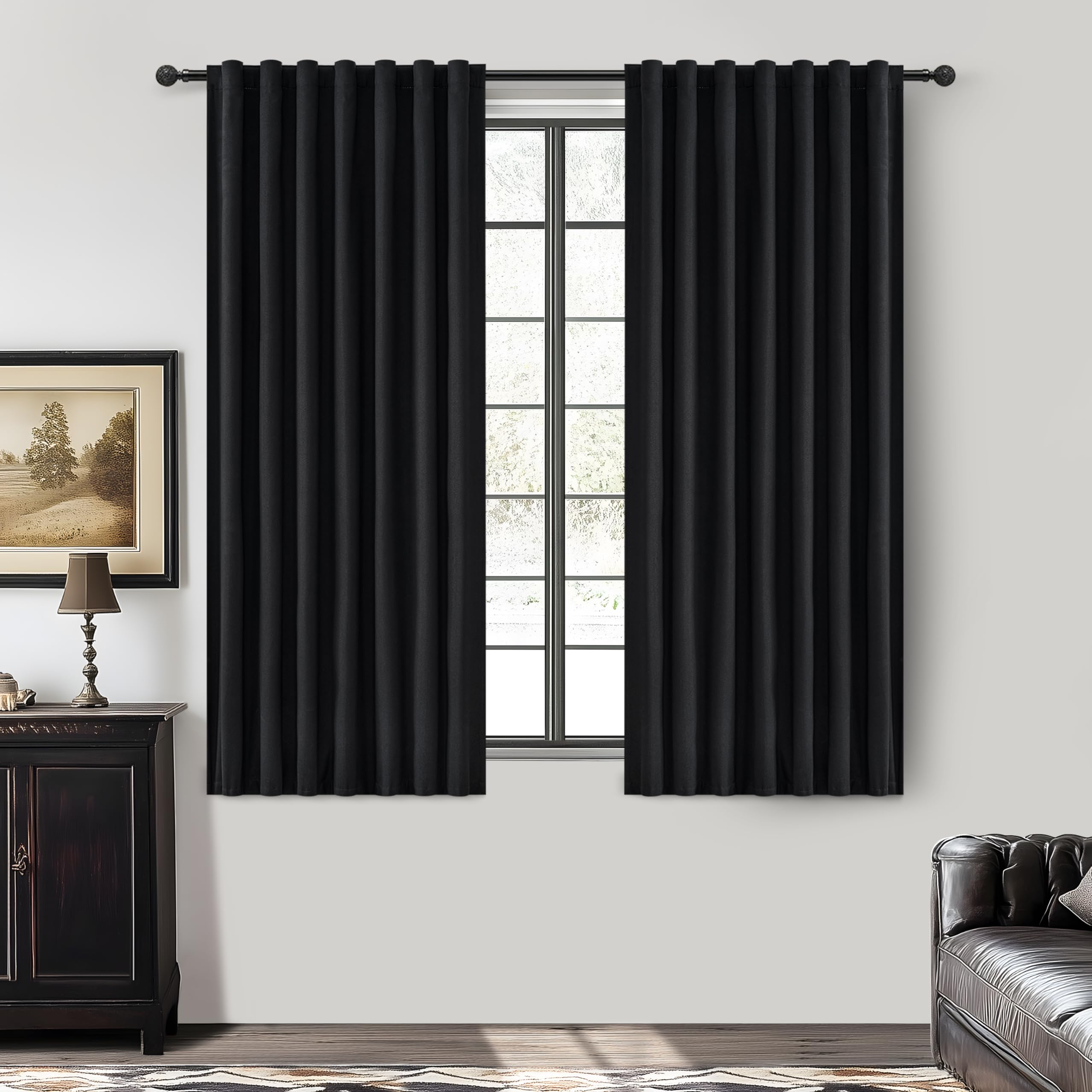 QJmydeco Black Out Kitchen Curtains 72 Inch Length 2 Panels Set, Modern Pleated Linen Blend Blackout Windows Curtain Back Tab Ro