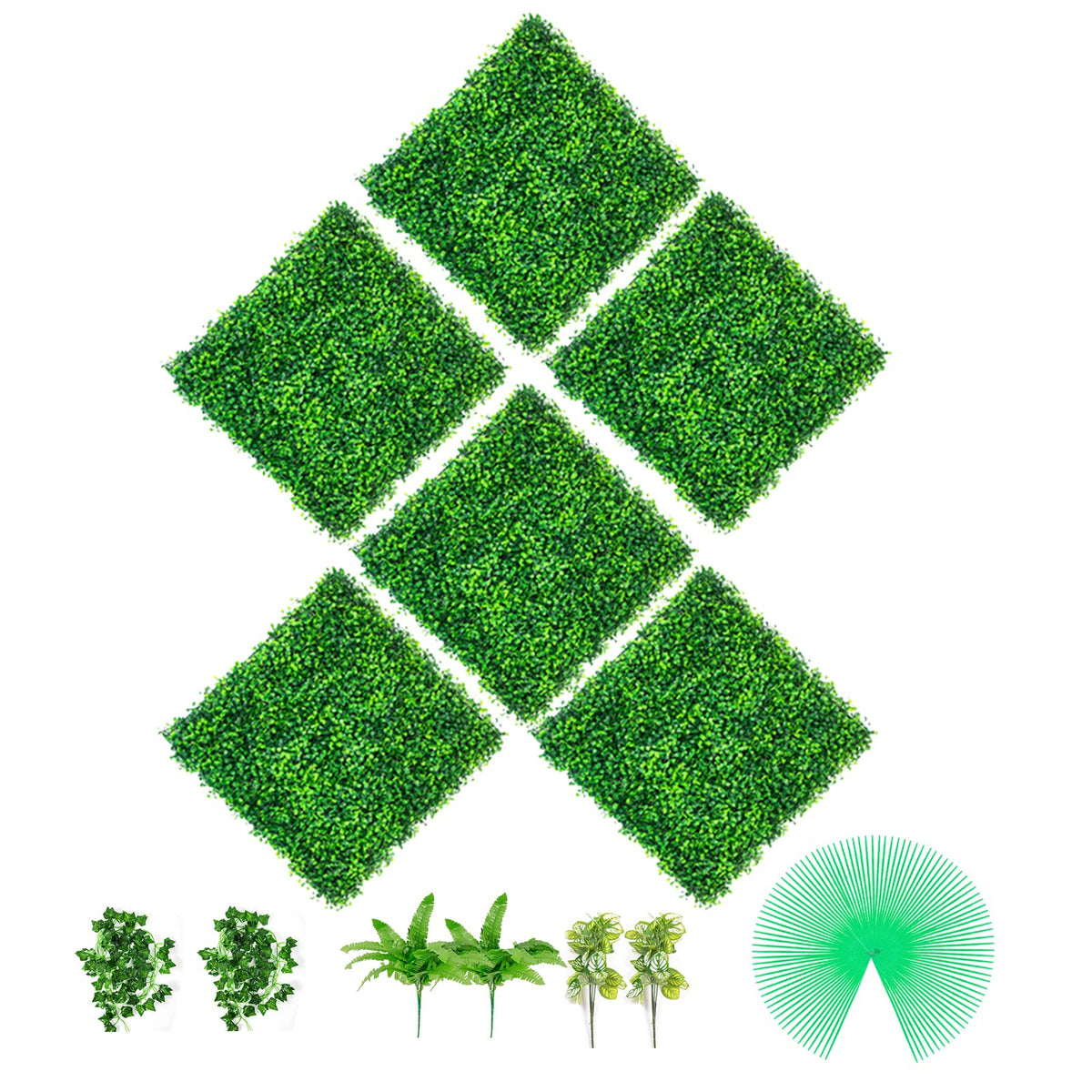Vevor Artificial Boxwood Panels, 6 Pcs 20'X20' Boxwood Hedge Wall Panels, Pe Artificial Grass Backdrop Wall 1.6', Privacy Hed