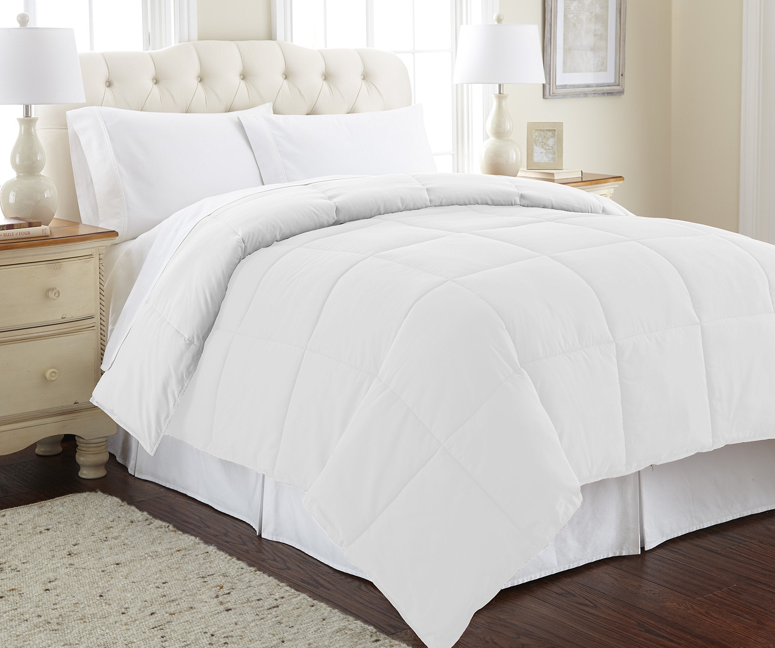 Modern Threads Down Alternative Microfiber Quilted Reversible Comforter & Duvet Insert - Soft, Comfortable Alternative To Goose Down - Bedding For All Seasons White/White Full/Queen