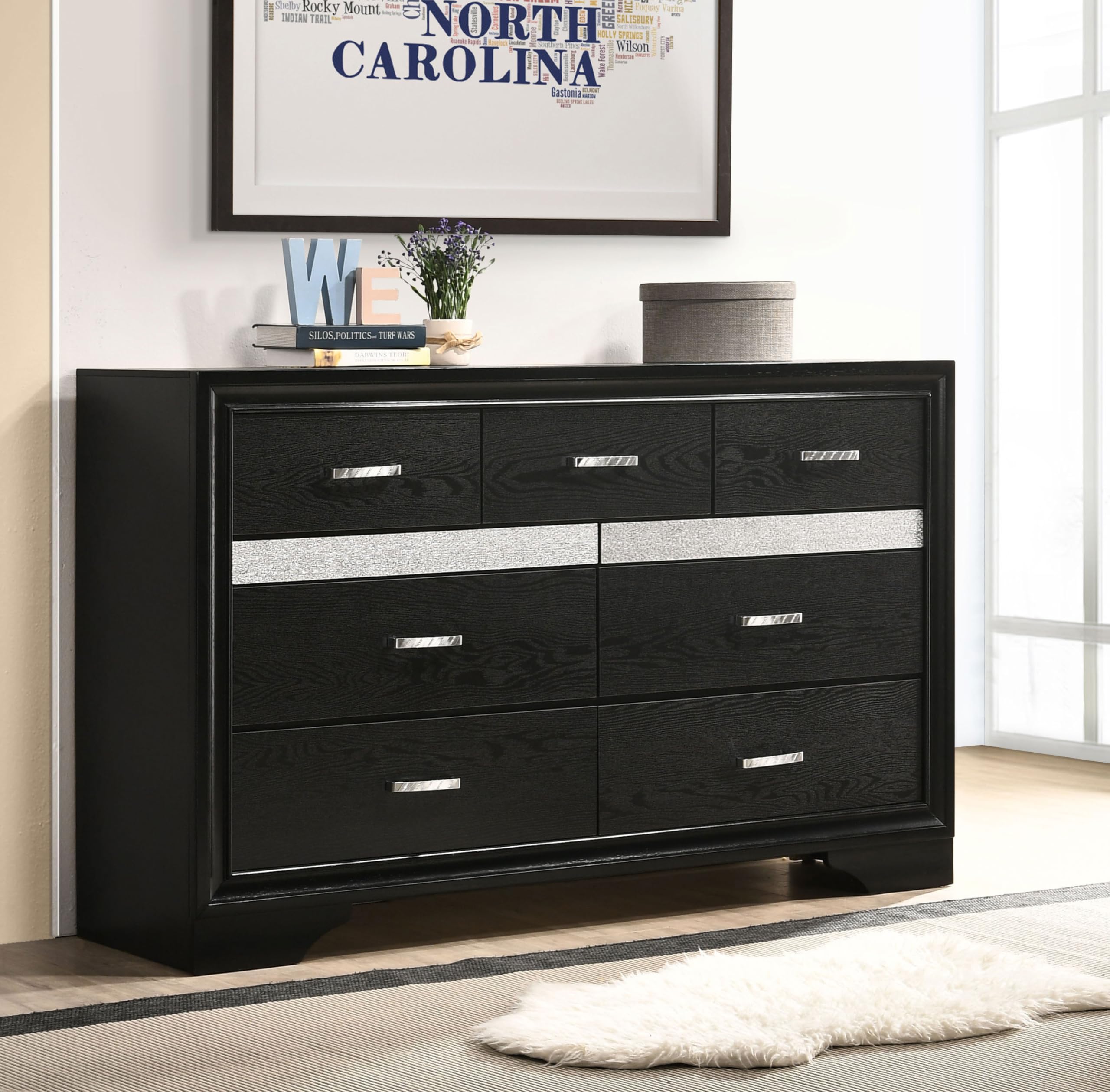 Coaster Home Furnishings Miranda Contemporary 63-inch 9-Drawer Bedroom Dresser Clothing Storage Cabinet Wide Chest of Drawers Organizer Unit Black 206363