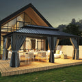 Aoxun 12' X 20' Hardtop Gazebo, Galvanized Steel Double Top, Aluminum Metal Gazebo With Curtains And Netting, Permanent Gazebo P