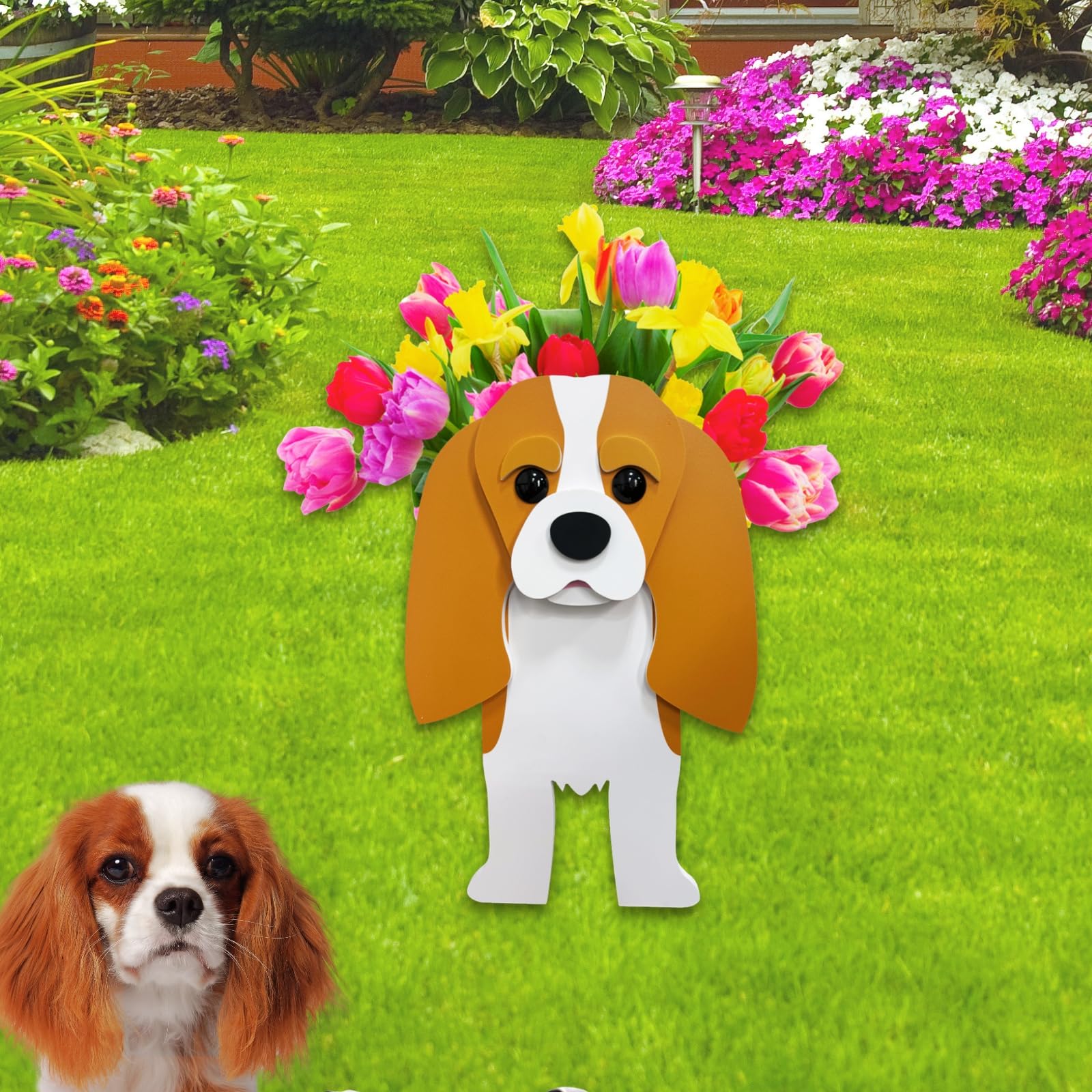 Strolfay Brown King Cavalier Dog Planter Plant Pots,Cute Garden Dog Flower Planter,Dog Planters Birthday Gifts For Women,Office,