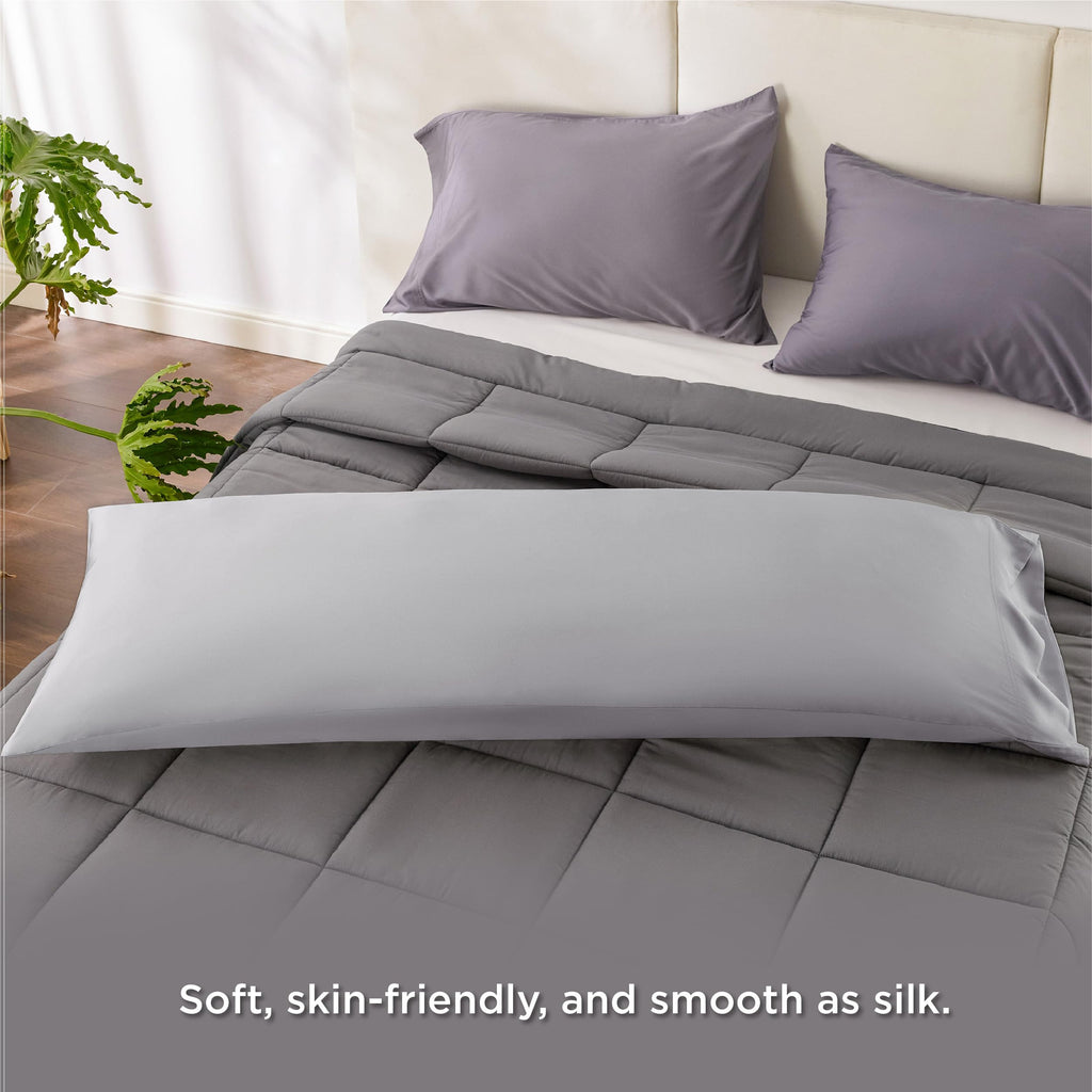 Bedsure Body Pillow Cover - Light Grey Long Cooling Pillow Cases, 100% Rayon Derived From Bamboo, Soft & Breathable Body Pillowcase With Envelope Closure, Gifts For Women Or Men, 1 Pack, 20X54 Inches