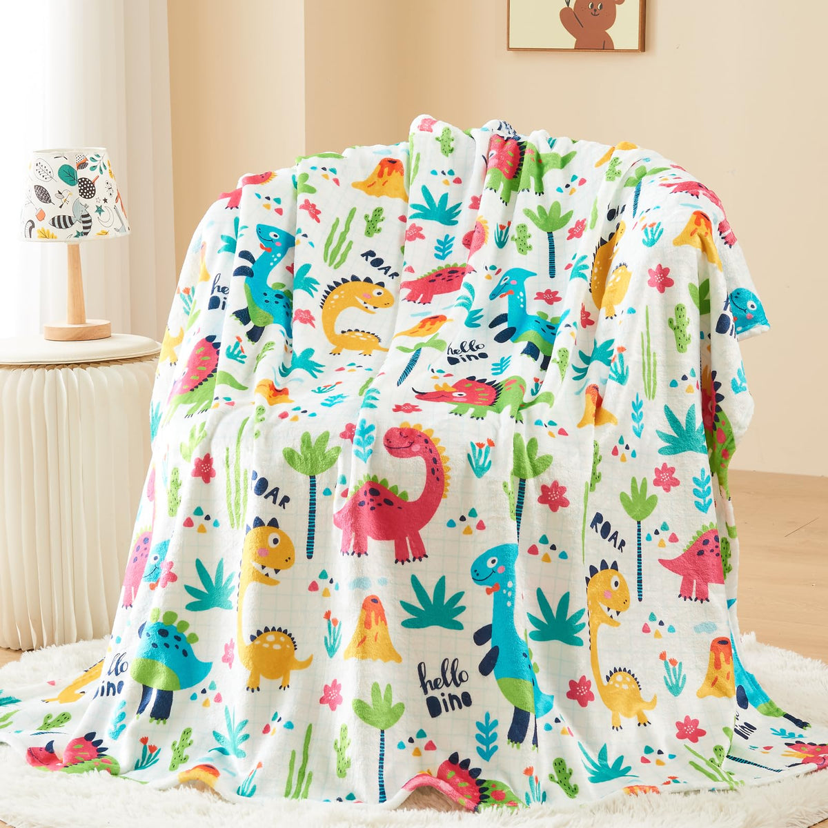 Newcosplay Throw Blanket Cute Soft Aesthetic Fleece Blanket For Kids Girls Boys Teens Cozy Blanket For Bed Couch Camping (Dinosa